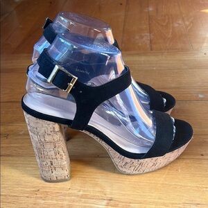 Forever 21 Platform Cork Heels Black Ankle Strap Size 8.5